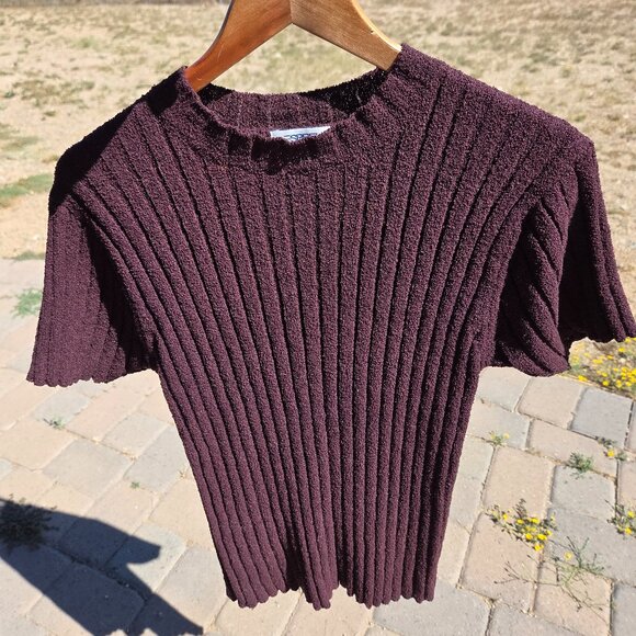 Sz L Women's Vintage ESPRIT Short-Sleeve Crewneck Rib-Knit Top - Picture 2 of 4